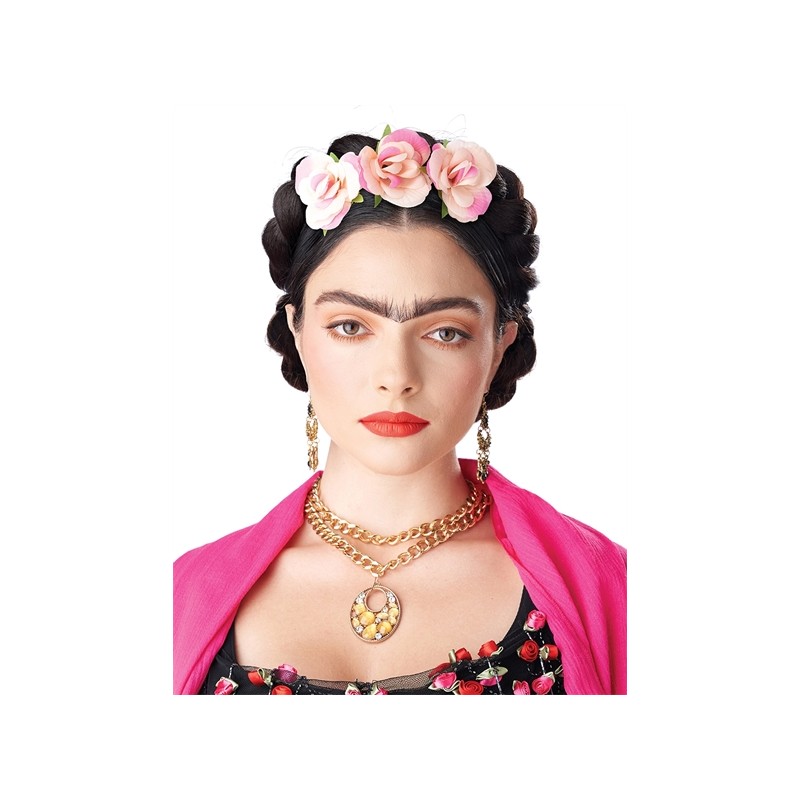 PERRUQUE FRIDA TRESSES ENROULEES AVEC FLEURS PERRUQUE FRIDA TRESSES ENROULEES AVEC FLEURS
