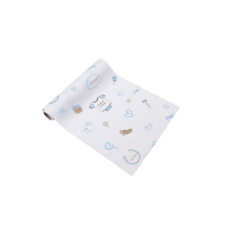 CHEMIN DE TABLE TISSU BEBE GARCON 28 CM X  5 M 