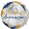 BALLON ROND METALLIQUE JOYEUX ANNIVERSAIRE MARBE BLEU 46 CM 