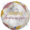 BALLON ROND METALLIQUE JOYEUX ANNIVERSAIRE MARBE ROSE 46 CM 