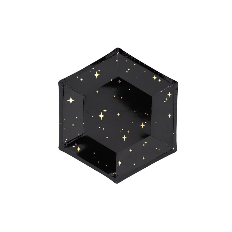6 ASSIETTES HEXAGONALES NOIRES ET OR 20 CM 6 ASSIETTES HEXAGONALES NOIRES ET OR 20 CM