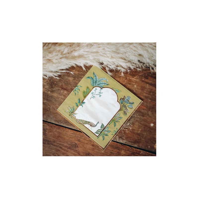 16 SERVIETTES TROPICAL VERT AMANDE ET DORE 33 X 33 CM 16 SERVIETTES TROPICAL VERT AMANDE ET DORE 33 X 33 CM