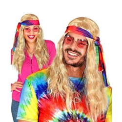 PERRUQUE HIPPIE LONGUE BLONDE AVEC BANDEAU 
