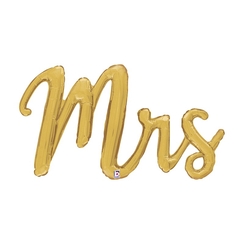 BALLON METALLIQUE Mrs EN OR LETTRES CURSIVES  99 CM 