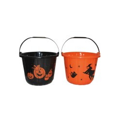 SEAU A BONBONS TRICK OR TREAT NOIR OU ORANGE 19.5  X 15.5 CM HALLOWEEN