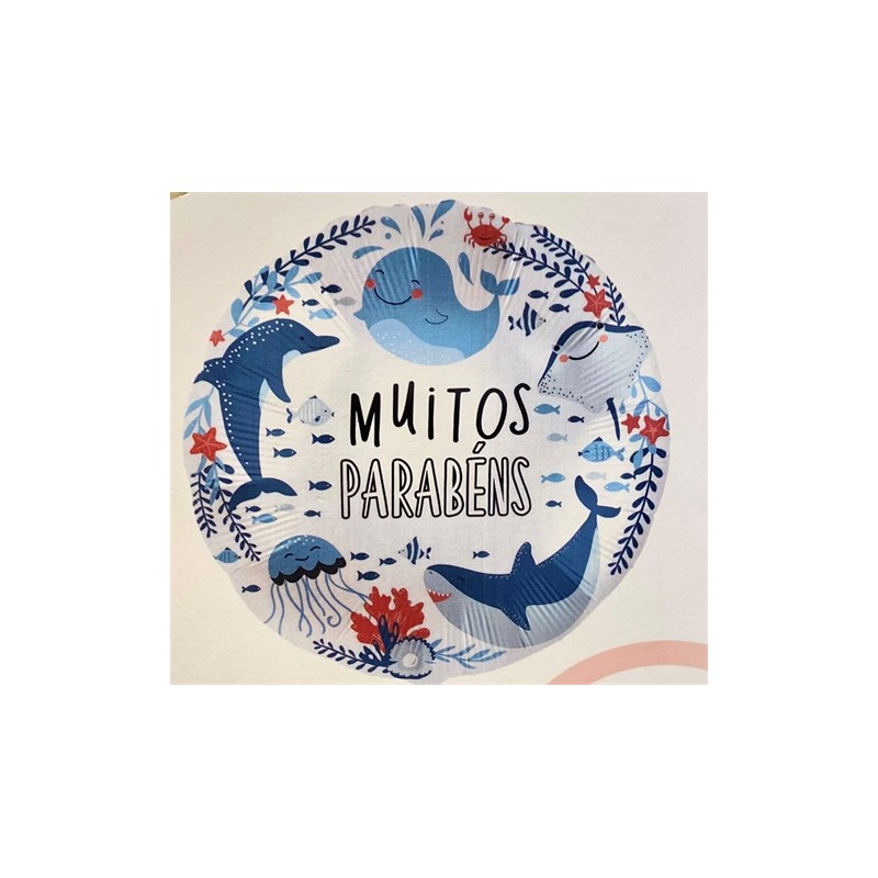 BALLON ROND METALLIQUE FOND MARIN MUITOS PARABENS 43 CM 