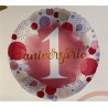 BALLON METALLIQUE ROND 1 ANIVERSARIO ROSE 43 CM 