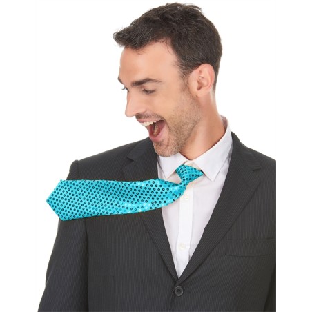 CRAVATE PAILLETTE DISCO BLEU 