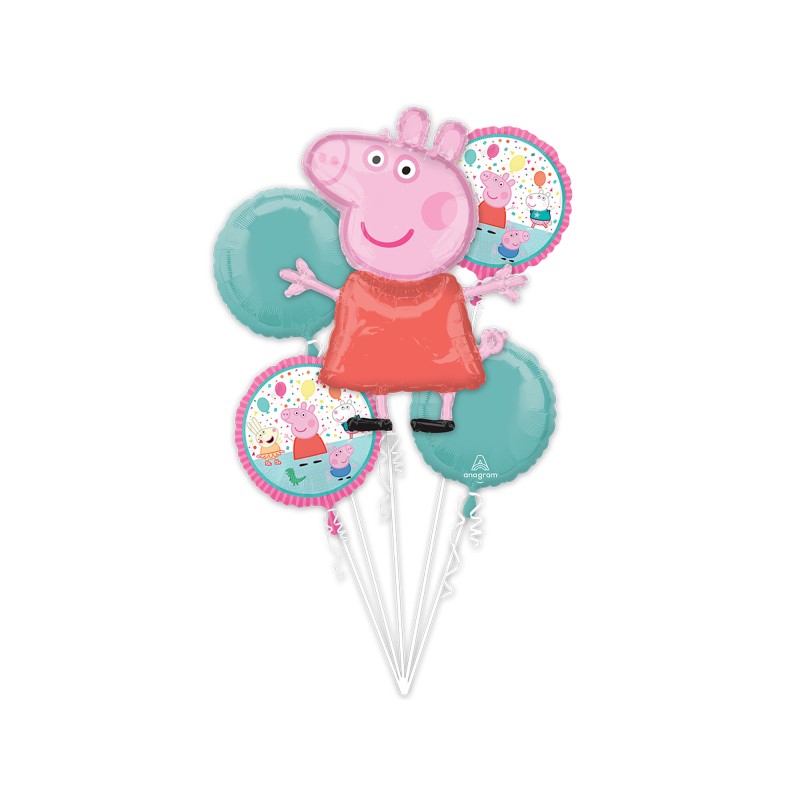 BOUQUET DE 5 BALLONS METALLIQUES PEPPA PIG BOUQUET DE 5 BALLONS METALLIQUES PEPPA PIG