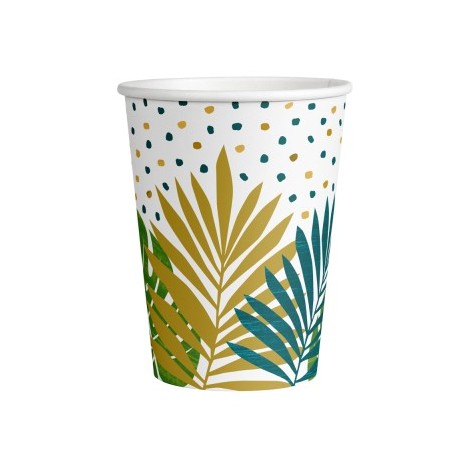 8 GOBELETS  FEUILLES TROPICALES OR ET VERT 255 ML 