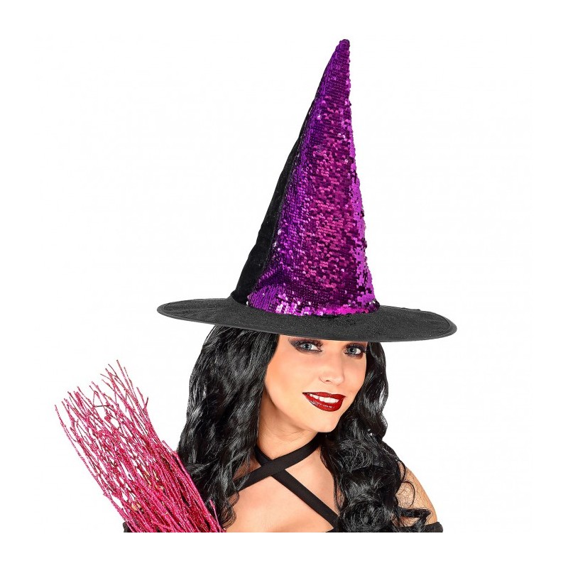 CHAPEAU DE SORCIERE SEQUIN VIOLET-NOIR CHAPEAU DE SORCIERE SEQUIN VIOLET-NOIR
