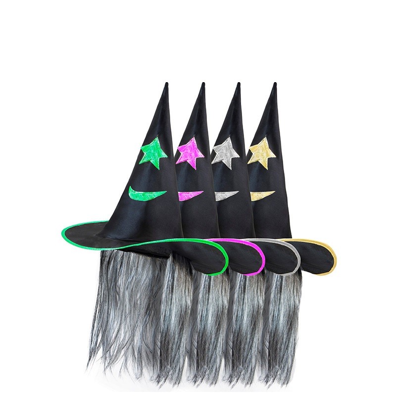 CHAPEAU DE SORCIERE DECORE AVEC CHEVEUX CHAPEAU DE SORCIERE DECORE AVEC CHEVEUX
