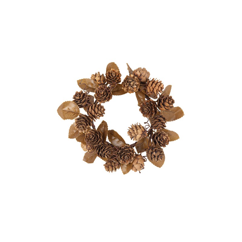 COURONNE AUTOMNALE FEUILLES ET POMMES DE PIN 16CM COURONNE AUTOMNALE FEUILLES ET POMMES DE PIN 16CM