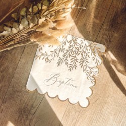 16 SERVIETTES BAPTEME JOLIS BRINS BLANCHES ET OR 33 X 33 CM 