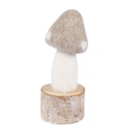 CHAMPIGNON SUR PIED EN BOIS TAUPE-BLANC 10 CM