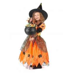 DEGUISEMENT SORCIERE ORANGE FILLE HALLOWEEN TAILLE L 10-12 ANS