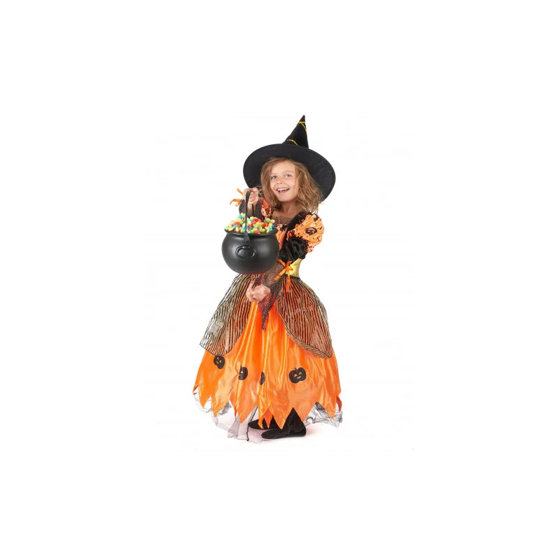 DEGUISEMENT SORCIERE ORANGE FILLE HALLOWEEN TAILLE L 10-12 ANS