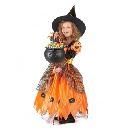 DEGUISEMENT SORCIERE ORANGE FILLE HALLOWEEN TAILLE L 10-12 ANS