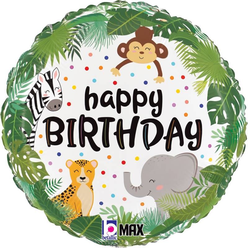 BALLON ROND HAPPY BIRTHDAY ANIMAUX DE LA JUNGLE 46 CM BALLON ROND HAPPY BIRTHDAY ANIMAUX DE LA JUNGLE 46 CM