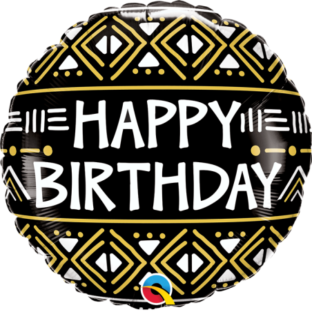 BALLON METALLIQUE ROND HAPPY BIRTHDAY NOIR ET OR  45 CM 