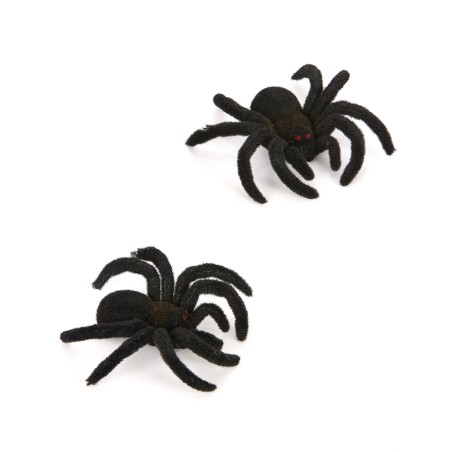 2 ARAIGNEES 10 CM NOIR ET ORANGE HALLOWEEN 