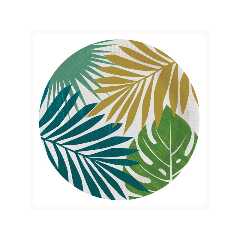 8 ASSIETTES RONDES FEUILLAGES TROPICAL 23 CM 8 ASSIETTES RONDES FEUILLAGES TROPICAL 23 CM