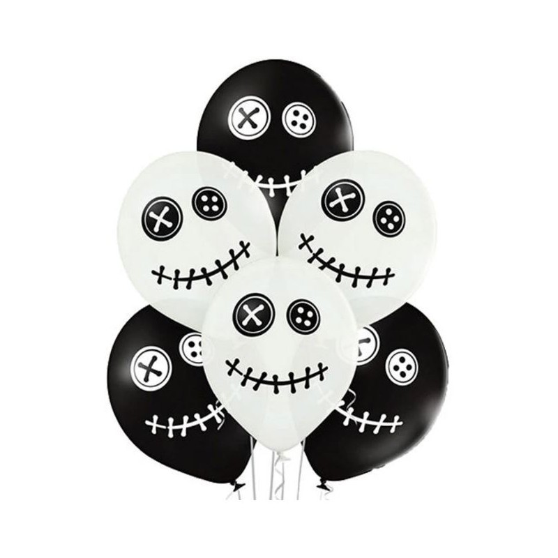 6 BALLONS LATEX HALLOWEEN POUPEE VAUDOU NOIR ET BLANC 6 BALLONS LATEX HALLOWEEN POUPEE VAUDOU NOIR ET BLANC