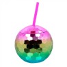 GOBELET BOULE DISCO AVEC PAILLE ARC-EN-CIEL
