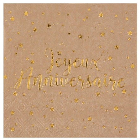 20 SERVIETTES JOYEUX ANNIVERSAIRE KRAFT 25 X 25 CM 