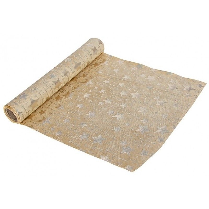 CHEMIN DE TABLE VELOURS BEIGE ETOILE OR 28 CM X 3 M CHEMIN DE TABLE VELOURS BEIGE ETOILE OR 28 CM X 3 M