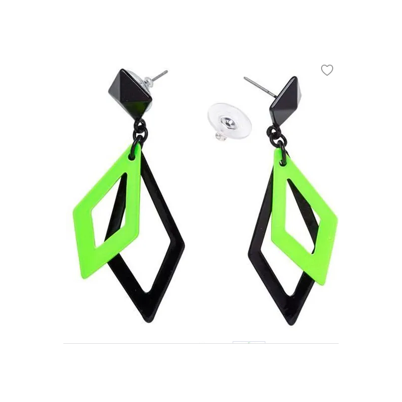 PAIRE DE BOUCLES D'OREILLES LOSANGE FLUO VERT ET NOIR PAIRE DE BOUCLES D'OREILLES LOSANGE FLUO VERT ET NOIR