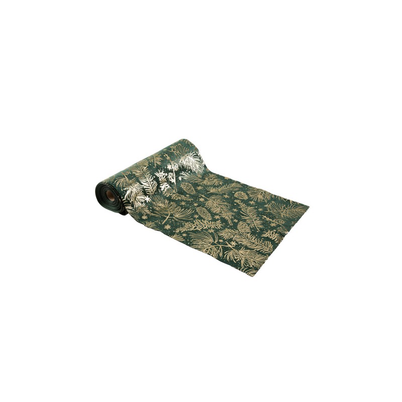 CHEMIN DE TABLE NOEL BOISE VELOUR VERT SAPIN ET OR 28 CM X 3 M CHEMIN DE TABLE NOEL BOISE VELOUR VERT SAPIN ET OR 28 CM X 3 M