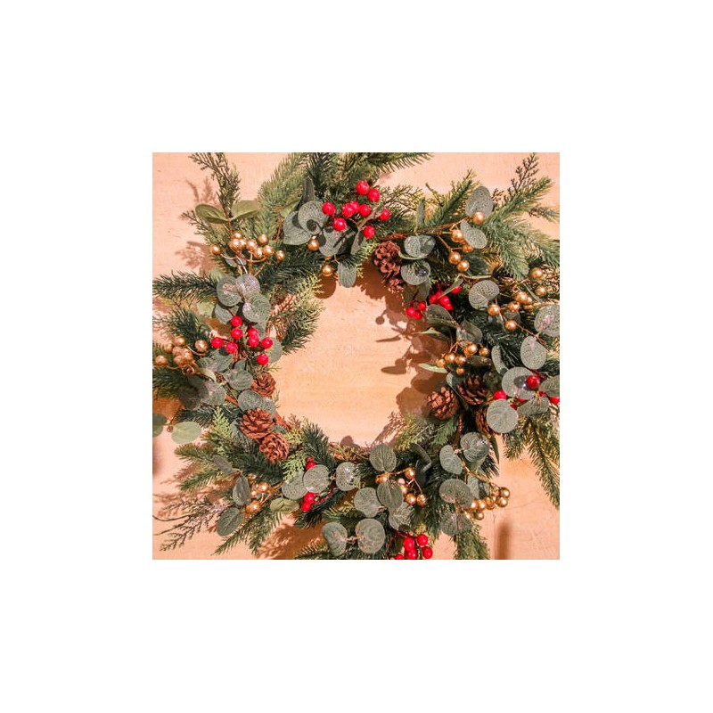 COURONNE BAIES ROUGES OR ET PAILLETTES NOEL 65 CM COURONNE BAIES ROUGES OR ET PAILLETTES NOEL 65 CM