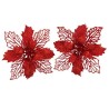 2 FLEURS DE NOEL AJOUREES PAILLETTES ROUGE SUR PINCE 17 CM 