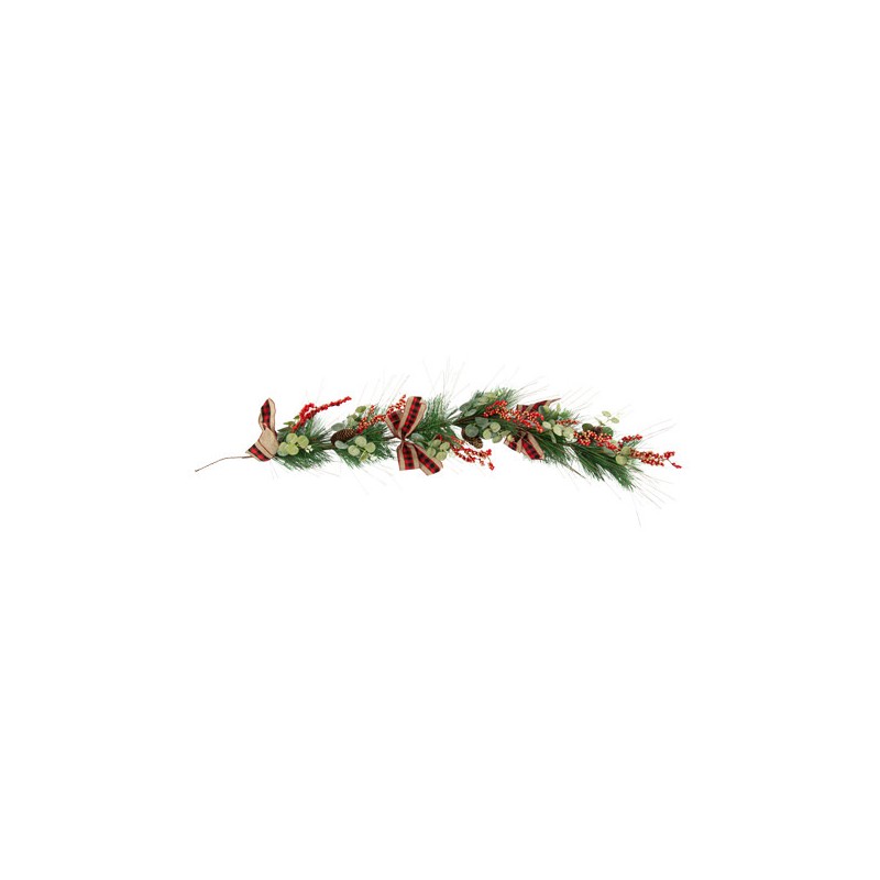 GUIRLANDE RUSTIQUE SAPIN, EUCALYPTUS, JUTE CIHCY ET PAILLETTES OR 125 CM 