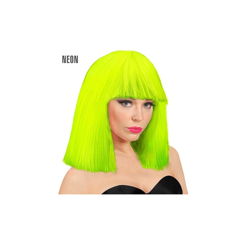 PERRUQUE CARRE AVEC FRANGE SHOWGIRL JAUNE FLUO PERRUQUE CARRE AVEC FRANGE SHOWGIRL JAUNE FLUO