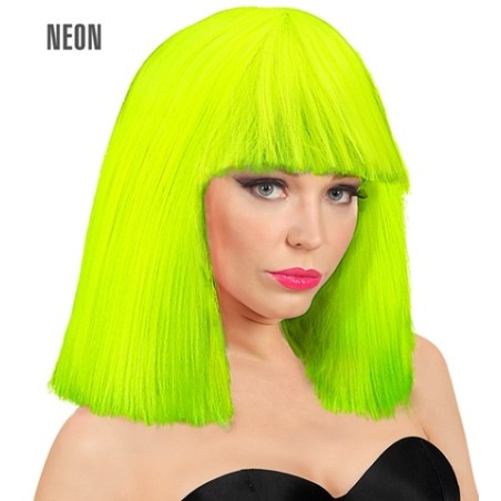 PERRUQUE CARRE AVEC FRANGE SHOWGIRL JAUNE FLUO 