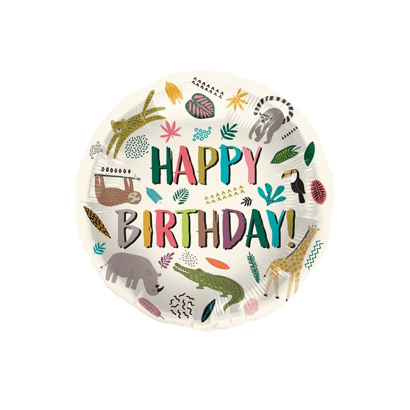 BALLON ROND METALLIQUE HAPPY BIRTHDAY ANIMAUX DE LA JUNGLE 45 CM BALLON ROND METALLIQUE HAPPY BIRTHDAY ANIMAUX DE LA JUNGLE 45 CM