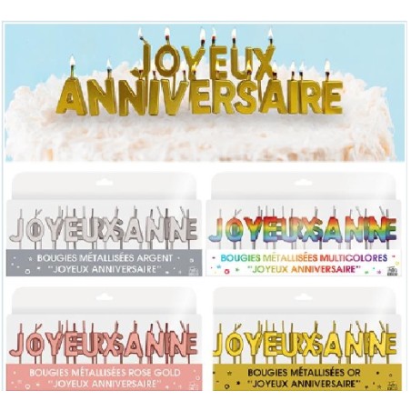 BOUGIES LETTRES JOYEUX ANNIVERSAIRE ARGENT