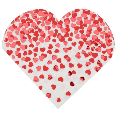 10 SERVIETTES COEUR BLANC AVEC COEUR IMPRIMEE ROUGE 