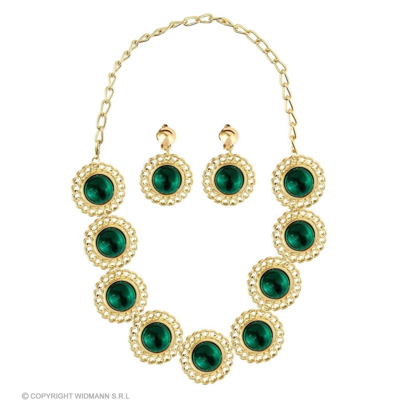 SET REINE RENAISSANCE COLLIER + BOUCLES D'OREILLES OR ET VERT SET REINE RENAISSANCE COLLIER + BOUCLES D'OREILLES OR ET VERT
