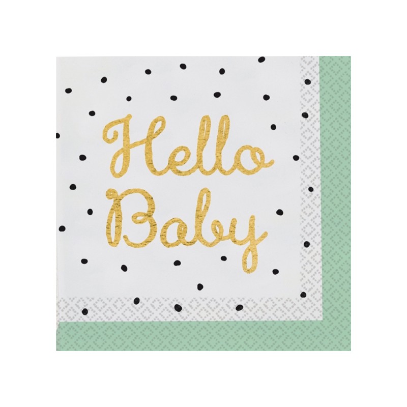 16 SERVIETTES BLANC ET VERT PALE HELLO BABY 33 X 33 CM 16 SERVIETTES BLANC ET VERT PALE HELLO BABY 33 X 33 CM