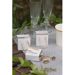 6 SACHETS PASSE PARTOUT BLANC POIS OR 6 x 3 x 7 CM