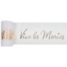 RUBAN TULLE BLANC  VIVE LES MARIES EN OR 8 CM X 10 M
