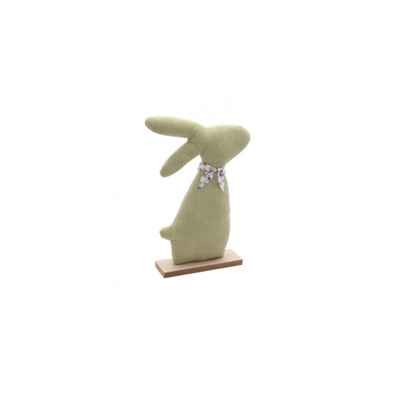 LAPIN TISSU VERT PASTEL BOIS ET VELOUR 20 X 5 X 28 CM 