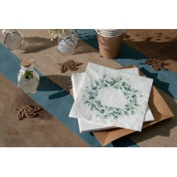 20 SERVIETTES BLANCHES FEUILLES EUCALYPTUS BUCOLIQUE 33 X 33 CM 